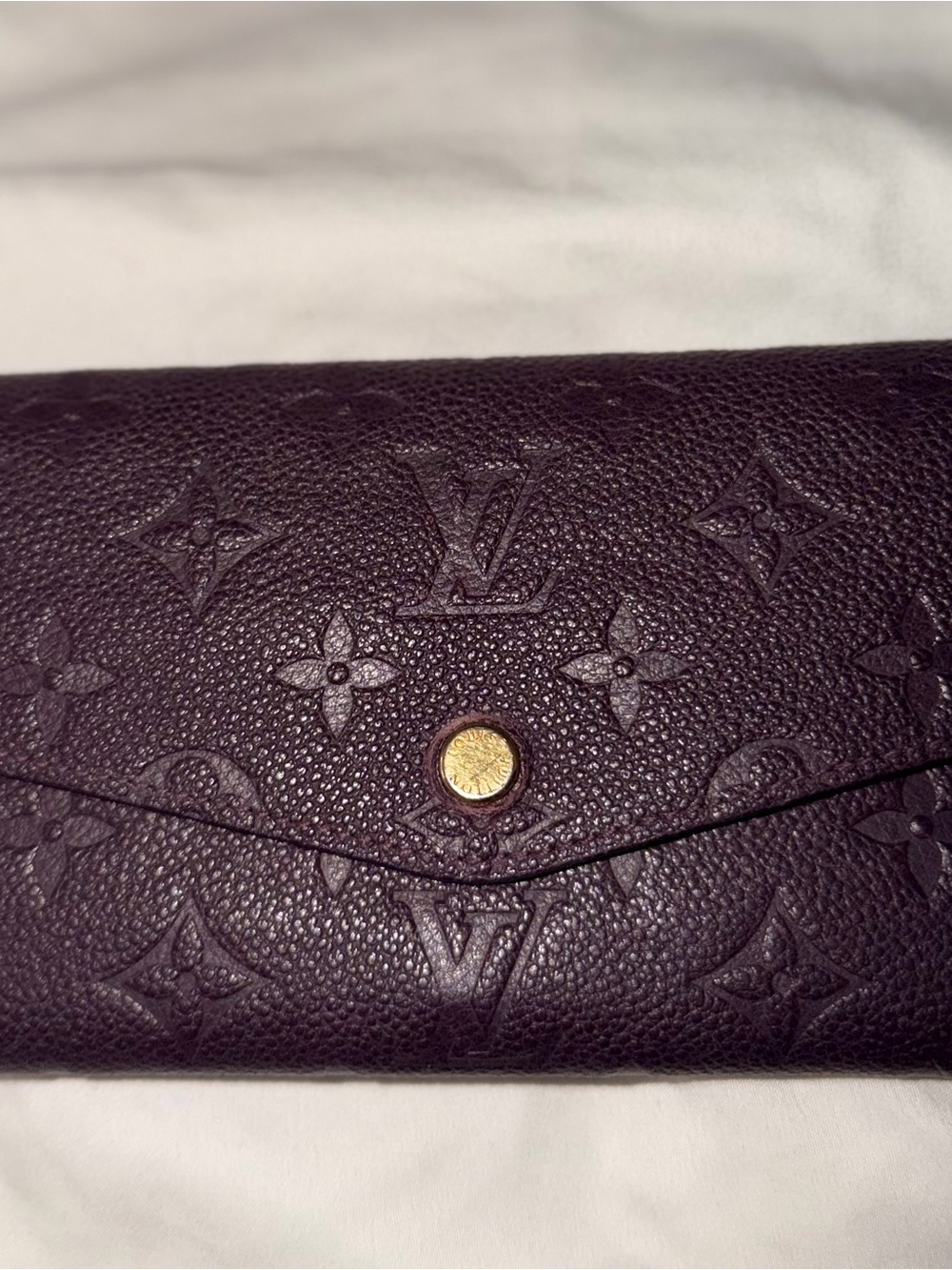 Louis Vuitton Plum Monogram Embossed Continental Wallet with Gold Button